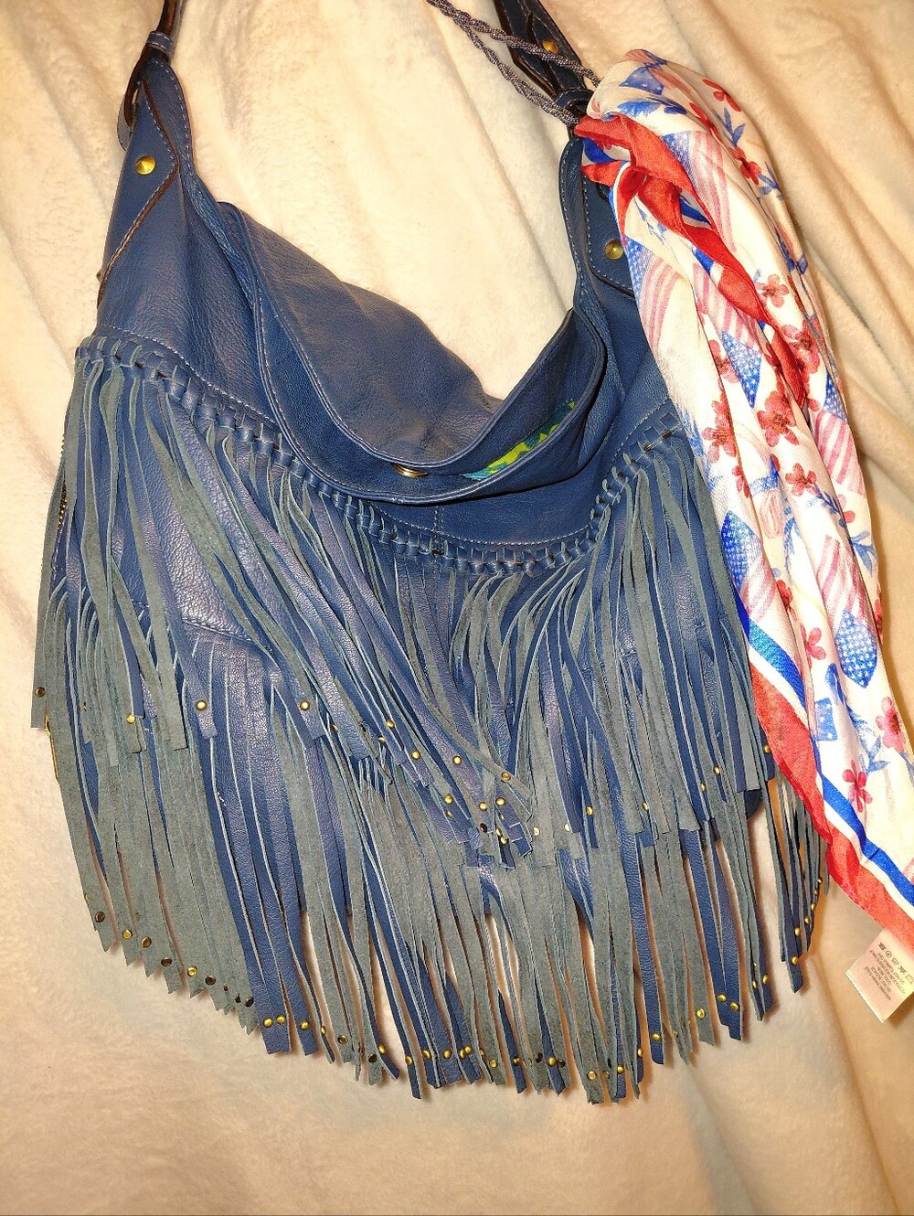 OrYANY Stevie Navy Leather Fringe Conceal Carry Hobo Shoulder Or Hand Bag
